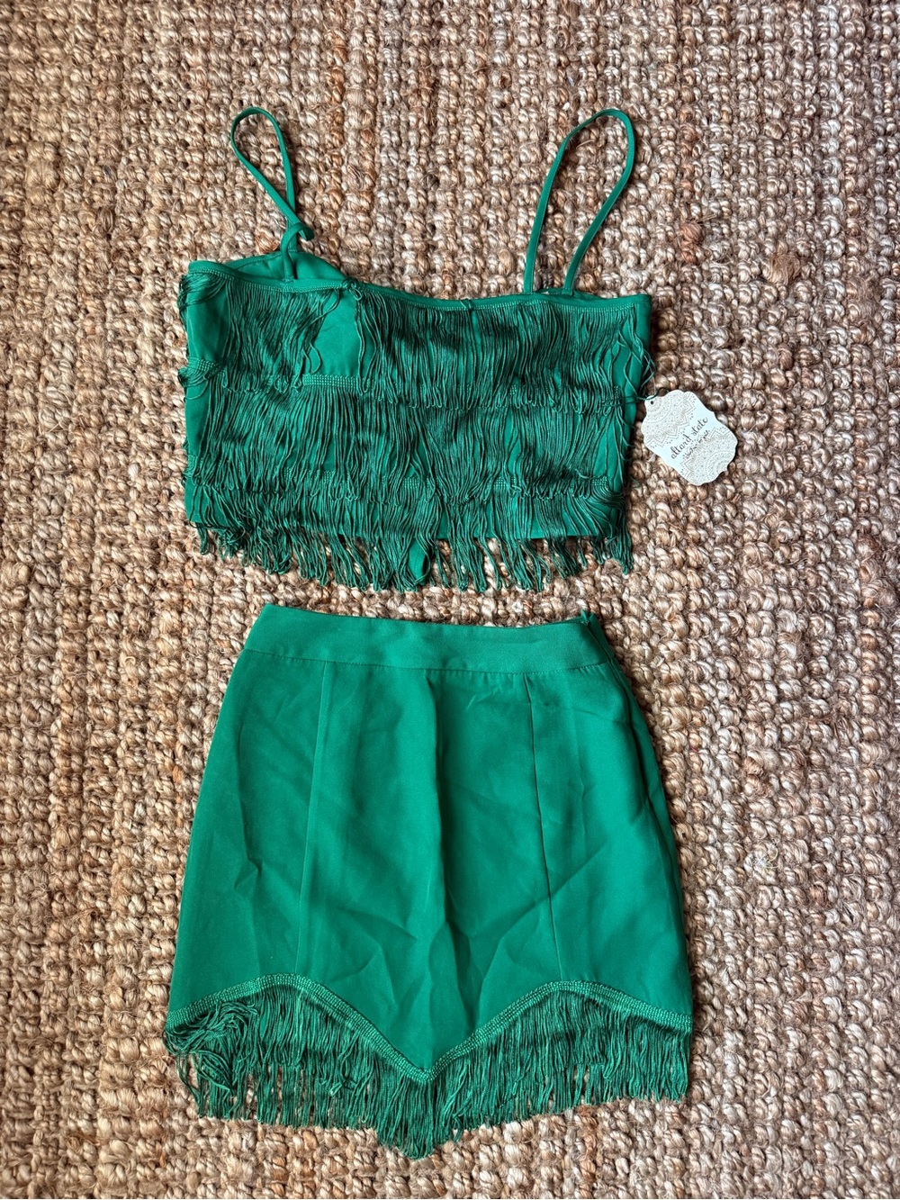 Altar’d State NWT Fringe Crop Tank and Mini Skirt Set - Green